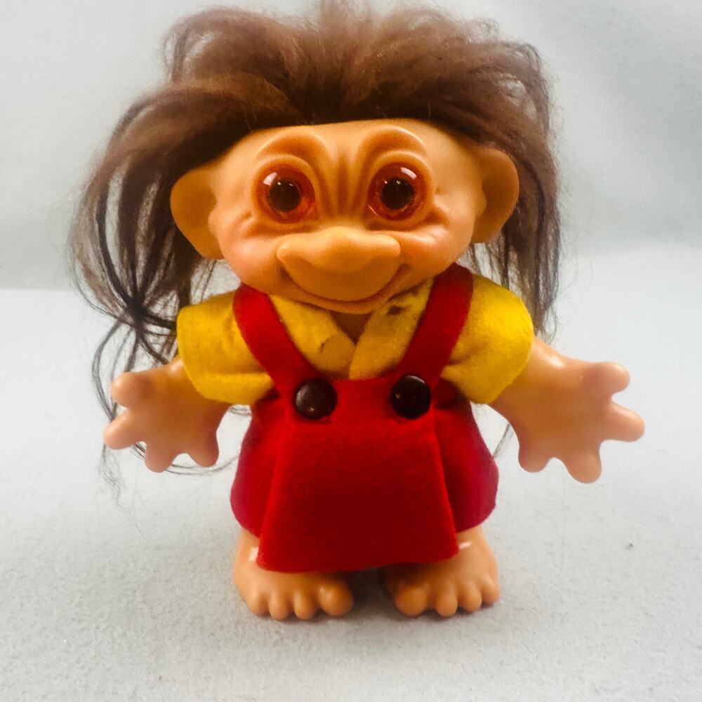 VTG 60s Thomas DAM Troll Doll Amber Glass Eyes Hair Original Clothes 5" Denmark